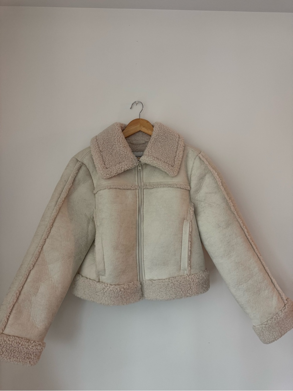 Abercrombie & Fitch Vegan Suede Sherpa Aviator Jacket - Cream